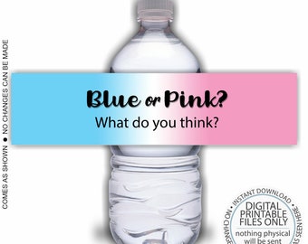 PRINTABLE Gender Reveal Water Bottle Labels, Pink or Blue, What do you think, gender reveal shower, baby shower water bottle labels