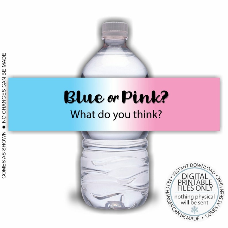 PRINTABLE Gender Reveal Water Bottle Labels Pink or Blue - Etsy