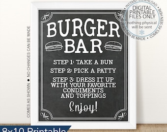 Printable Burger Bar Sign, Printable Burger Table Sign, Hamburgers Sign, Dress it up Sign, BBQ Table Sign, Barbecue Burgers Sign, Food Table