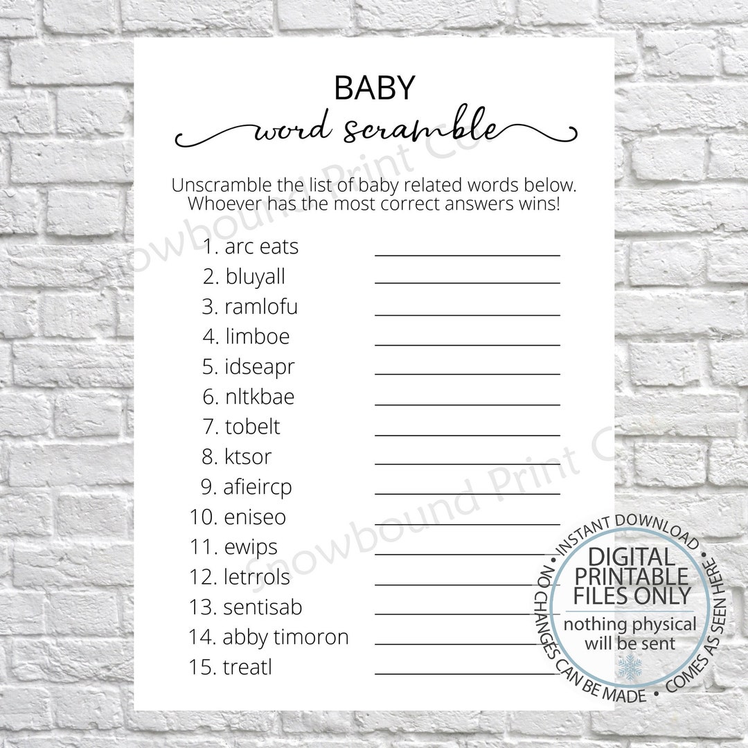 Printable Baby Word Scramble Game, Baby Shower Word Scramble Game ...