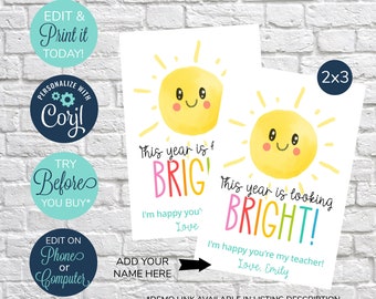 EDITABLE This Year is Looking Bright Tag, Back To School Year Tag, Sunshine tag, Appreciation Tag, Teacher Tag, First Day of School