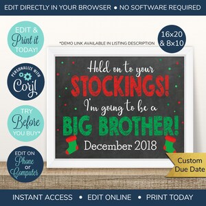 EDITABLE Christmas Pregnancy Announcement, Hold on to your Stockings, Big Brother Announcement, Baby Number 2, Brother Sign, 2nd Baby