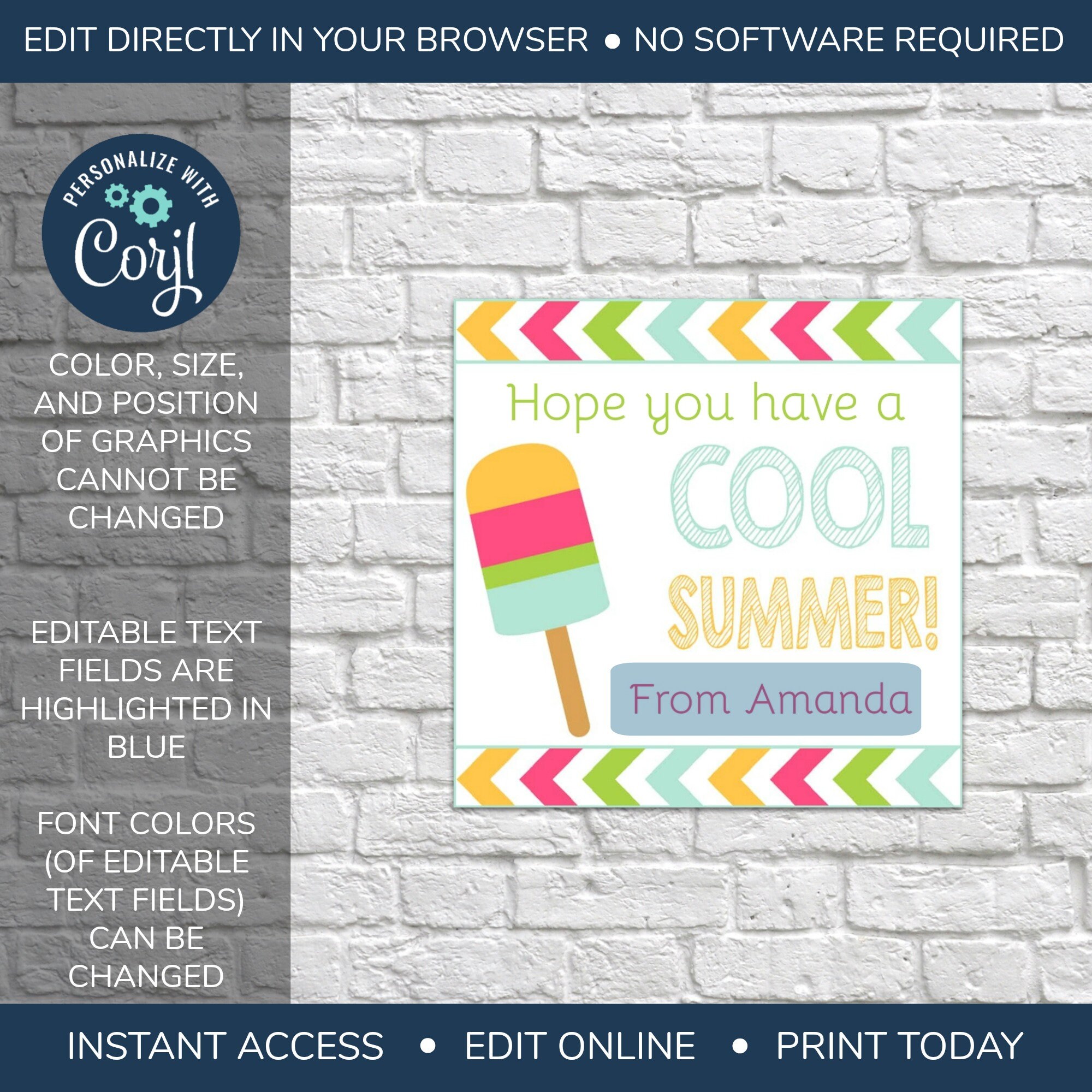 EDITABLE Have a Cool Summer Tag End of School Year Tag Candy - Etsy Israel