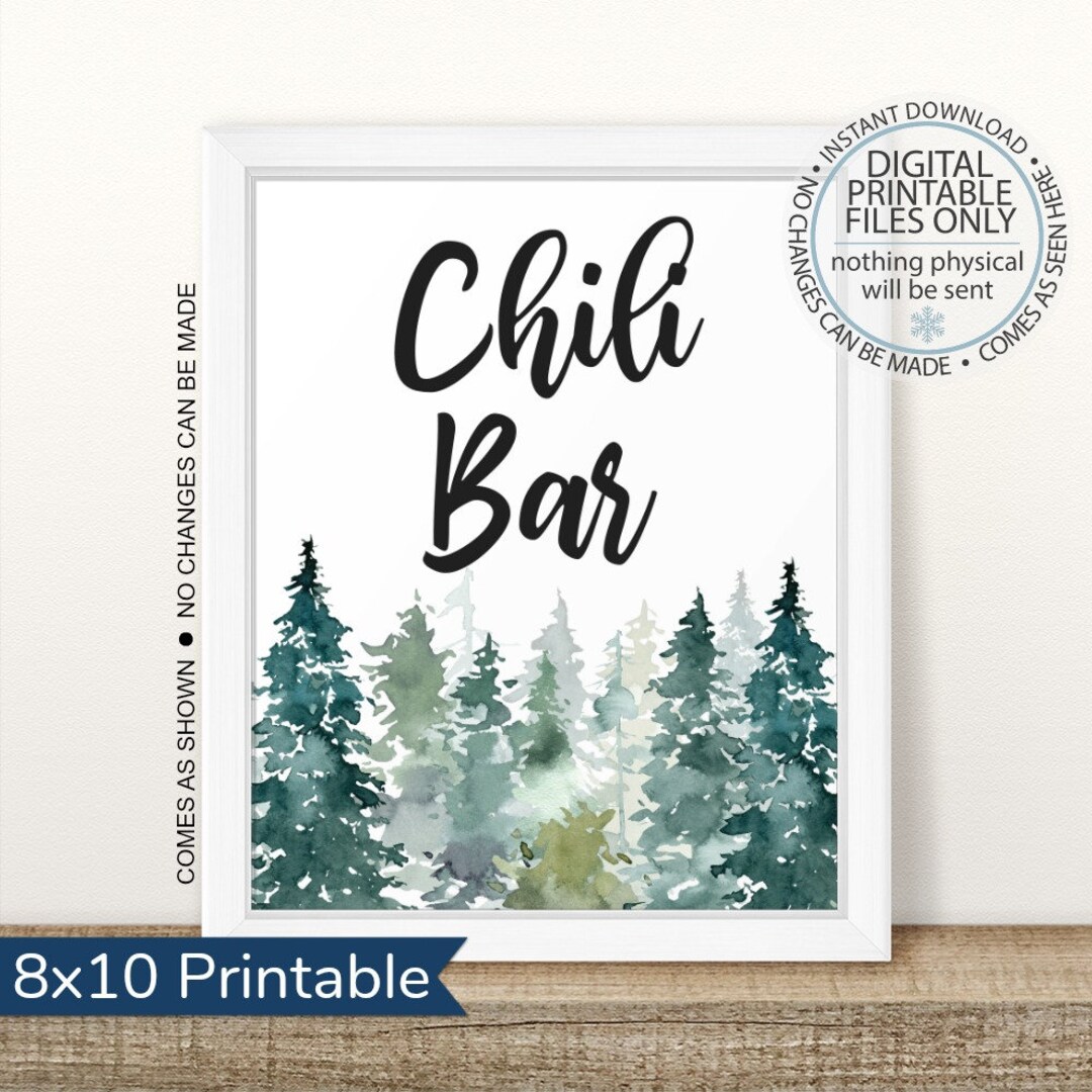Printable Chili Bar Sign, Holiday Decor, Christmas Sign, Chili Bar ...