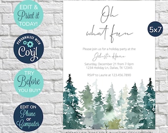 EDITABLE Christmas Party Invitation, Christmas Invitation, Christmas Invites, Dinner Party Invitation, Holiday Party Invitation, Pine Tree