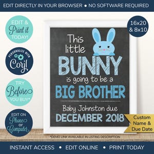 EDITABLE Easter Pregnancy Announcement, This Little Bunny, Big Brother Announcement, Baby Number 2, Brother Sign, 2nd Baby