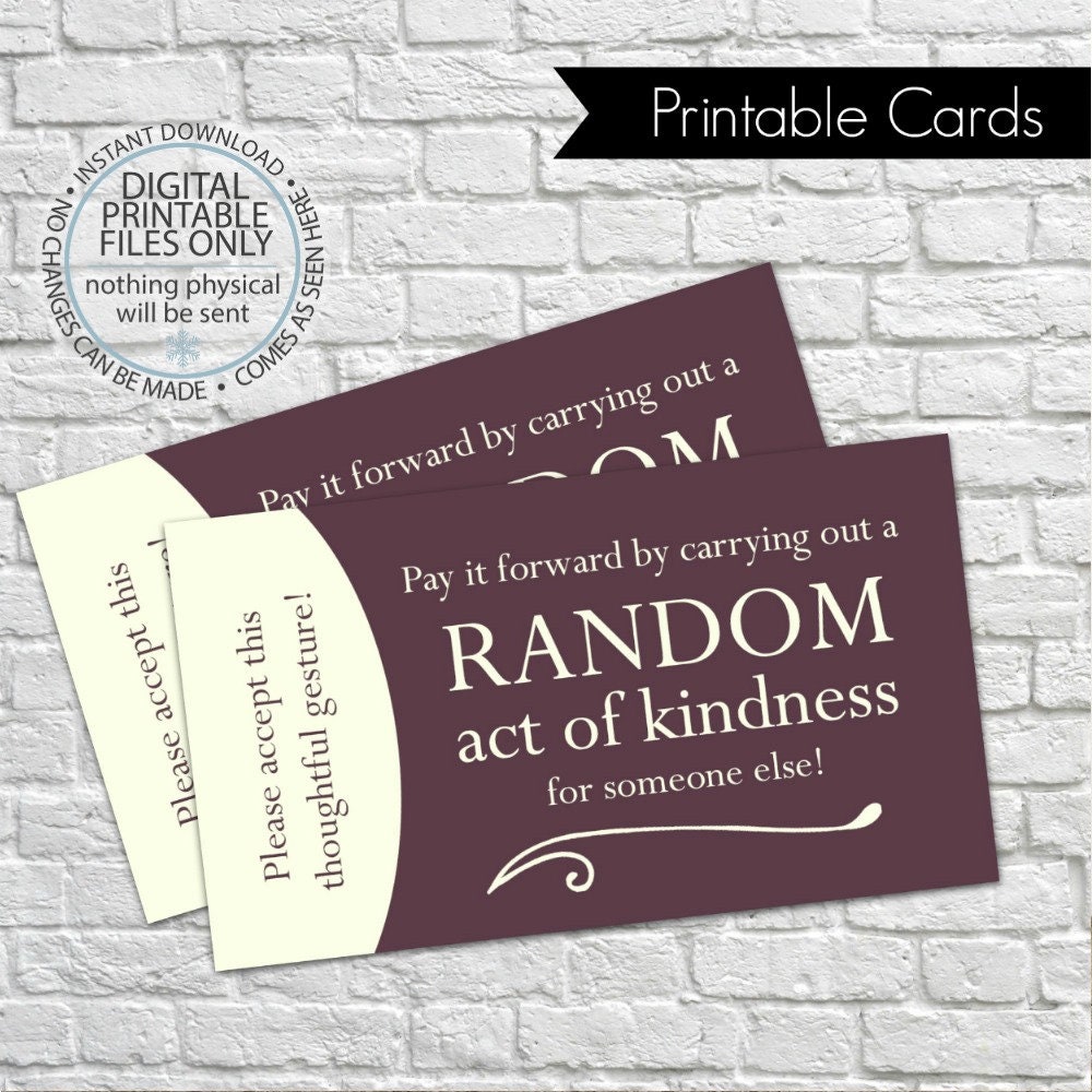 Printable Random Act of Kindness Cards RAOK Pay It Forward | Etsy