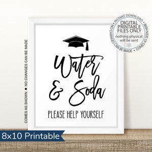 Graduation Party Water and Soda Sign, Open House Sign, Graduation Party, Drink Station sign, Drink sign, Beverage Station, Graduation Food