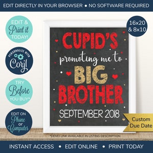 EDITABLE Valentine Pregnancy Announcement, Valentine Big Brother Sign, Big Brother Announcement, Baby Number 2, Brother Sign, 2nd Baby