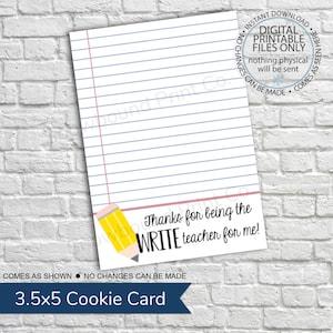 DRUCKBARE Mini Cookie Karte - 3,5 "x 5" - Schreibe Lehrer für mich, Lehrer Dankeskarte, Cookie Karte, Lehrer Anerkennung, Lehrer Cookie