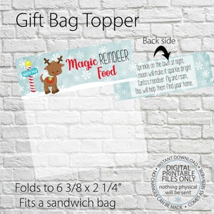 Printable Magic Reindeer food bag topper, Christmas Printable, Reindeer Food Topper, Magic Reindeer Food Bag Topper Printable