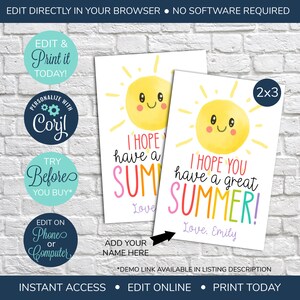 EDITABLE Have a Great Summer Tag, End of School Year Tag, Candy Tag, End of Year Treat Tag, Printable End of Year Favor Tag, Kids Tags