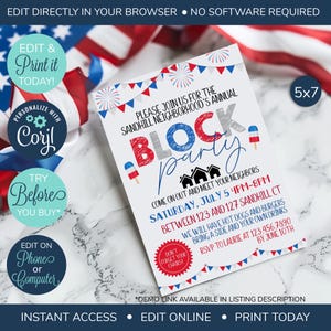 EDITABLE 4th of July Neighborhood Block Party Invitation, Neighborhood Open House Invitation, Neighborhood Party, Block Party Invitation