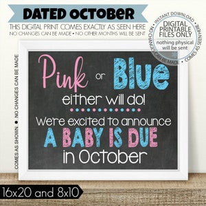 Pink or Blue, Either Will Do, PRINTABLE Pregnancy Announcement, Printable Pregnancy Sign, Chalkboard Sign, Baby Announcement, boy or girl