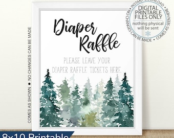 Diaper Raffle Sign, Woodland Printable, Diaper Raffle Ticker Sign, Rustic Sign, Shower Printable, Adventure Baby Shower, Woodland Baby