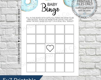 Printable Baby Shower Bingo Game, Donut Baby Shower, Baby Shower Game, Bingo Game Cards, Bingo download, Blue Donut Baby Shower, Donut Bingo