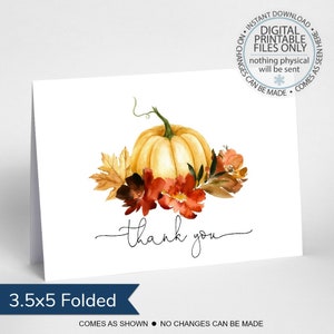 Afdrukbare herfst dank u kaart, waardering kaart, bruids douche dank u, gevouwen dank u kaart, Thanksgiving dank u kaart, val pompoen