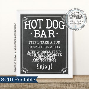 Printable Hot Dog Bar Sign, Printable Hot Dog Table Sign, Hot Dog Sign, Dress it up Sign, BBQ Table Sign, Barbecue Sign, Food Table, Picnic