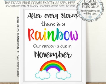Anuncio de embarazo arco iris IMPRIMIBLE, después de cada tormenta, embarazo de bebé arco iris, signo de bebé arco iris, revelación de embarazo arco iris, noviembre