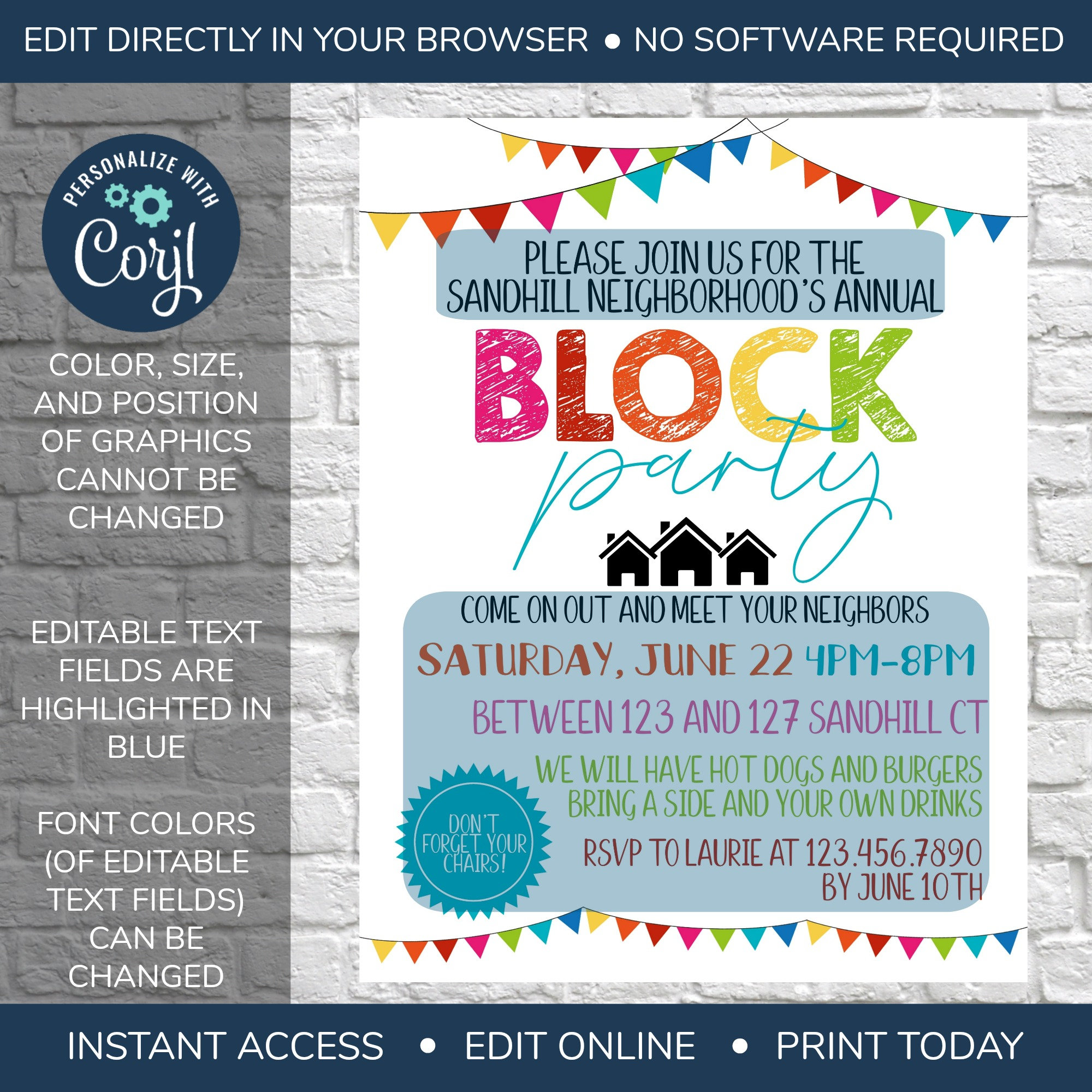 EDITABLE Neighborhood Block Party Invitation, Neighborhood Open House ...