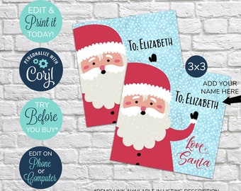 EDITABLE Santa Claus Gift Tags, Christmas Favor Tags, Square Gift Tag, Favor Tags, Gift Bag Tags, Santa Present, Christmas Gift Bag Tags