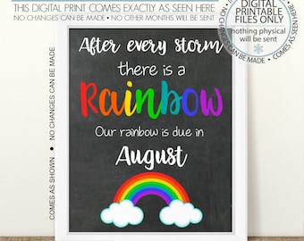 Anuncio de embarazo arco iris IMPRIMIBLE, después de cada tormenta, signo de embarazo del bebé arco iris, signo de pizarra, revelación de embarazo arco iris, agosto