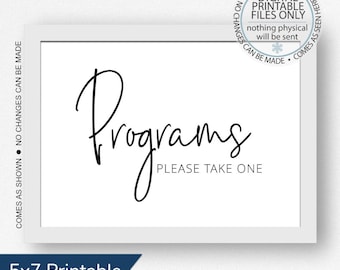 Signo de programas imprimibles, signo de programas de boda, signo de boda, por favor tome uno, programas por favor tome uno, letrero de mesa, letrero de recepción