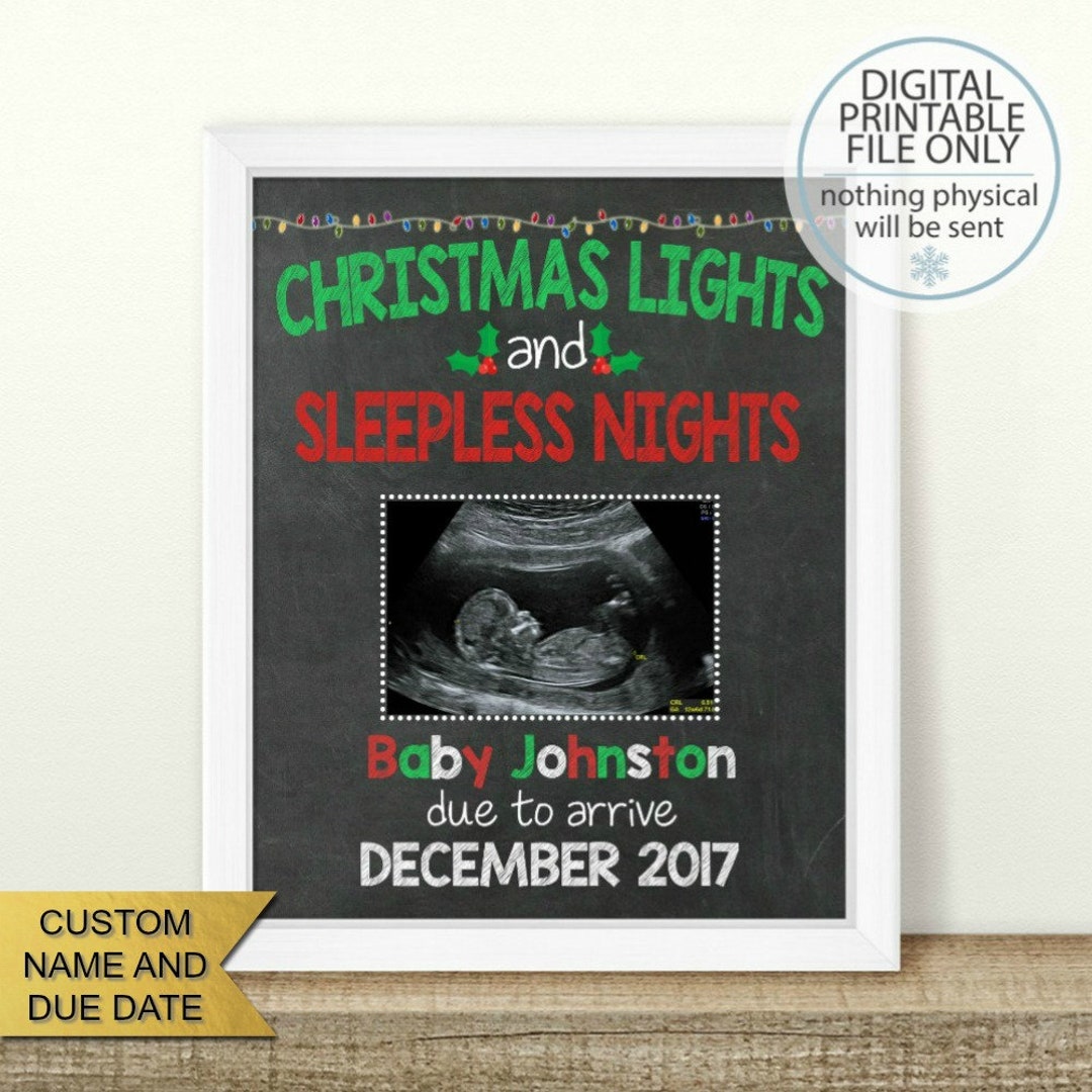 Printable Christmas Pregnancy Announcement, Sleepless Nights, Christmas ...