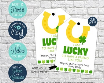 EDITABLE St. Patrick's Day Favor Tags, Classroom Favor Tag, Lucky to Have a Friend Like You, Kids St Patricks Day Tag, Lucky Favor Tag