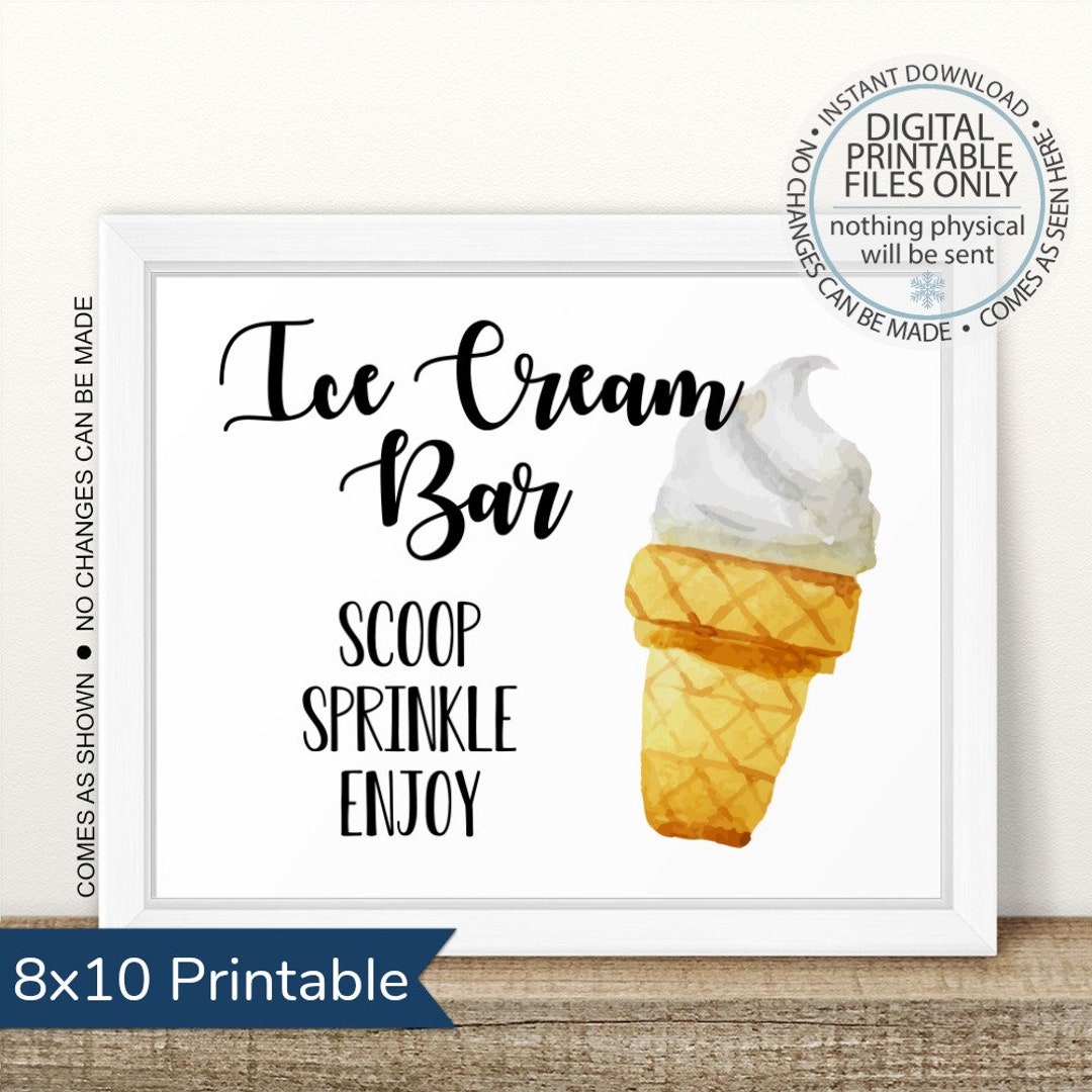 Printable Ice Cream Bar Sign, Printable Dessert Table Sign, Ice Cream ...