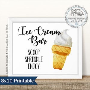 Printable Ice Cream Bar Sign, Printable Dessert Table Sign, Ice Cream Sign, Ice Cream Sundae Bar Sign, Food Table, Scoop Sprinkle Enjoy