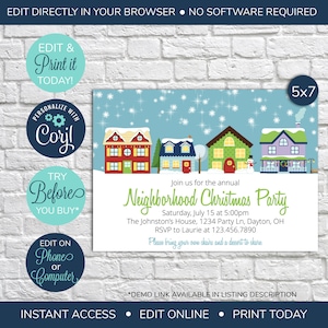 Faire-part de fête de Noël MODIFIABLE, faire-part de Noël portes ouvertes, fête de quartier, faire-part de fête des fêtes, invitation à une fête de quartier