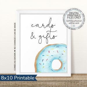 Printable Cards and Gifts Sign, Blue Donut Decorations, Baby Sprinkle Decor, Donut Baby Shower, Donut Bar Sign, Donut Party Decor, Doughnut