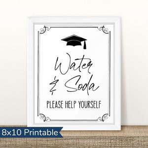 Graduation Party Water and Soda Sign, Open House Sign, Graduation Party, Drink Station sign, Drink sign, Beverage Station, Graduation Food