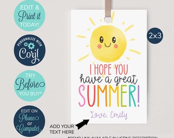 Etiqueta editable ¡Que tengas un gran verano!, Etiqueta de fin de curso, Etiqueta de dulces, Etiqueta de golosinas de fin de curso, Etiqueta imprimible para recuerdos de fin de curso, Etiquetas para niños