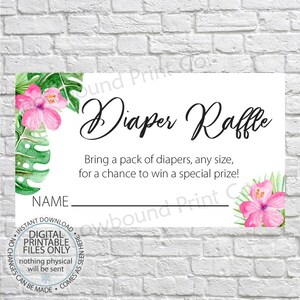 Tropical Diaper Raffle Insert, Baby Shower Game, Diaper Raffle Ticket, Printable Diaper Raffle Card, Tropical Baby Shower, Hawaiian Luau