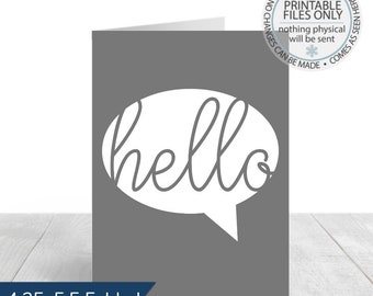 Printable Hello Greeting Card, Thinking of you greeting card, simple greeting card, blank greeting card, hello card, just because card