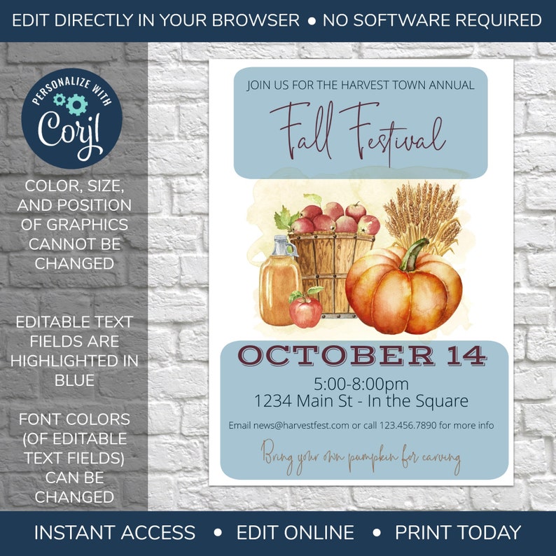 Fall Rally Invite EDITABLE Fall Festival Invitation, Neighborhood Open House Invitation ...