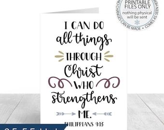 Printable Christian Encouragement Card, Motivational Card, I Can Do All Things Through Christ, Thinking Of You, Praying for you