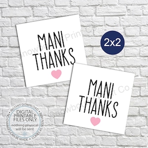 Printable Mani Thanks Gift Tags, Nail Polish Tag, Manicure, Teacher Gift Tags, Teacher Appreciation Printable, Baby Shower, Bridal Shower