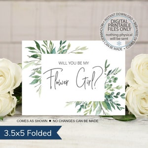 Printable Flower Girl Proposal Card, Will You Be My Flower Girl Card, Flower Girl Gift, Greenery, Wedding Greeting Card, Download