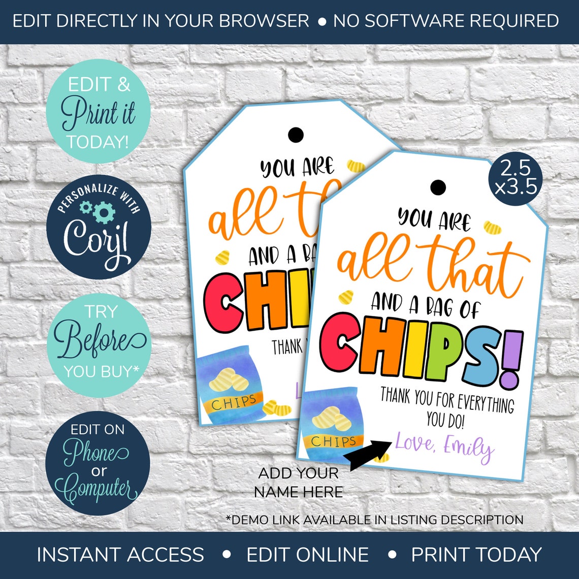 EDITABLE All That and a Bag of Chips Appreciation Gift Tag Etsy
