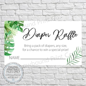Tropical Diaper Raffle Insert, Baby Shower Game, Diaper Raffle Ticket, Printable Diaper Raffle Card, Tropical Baby Shower, Hawaiian Luau