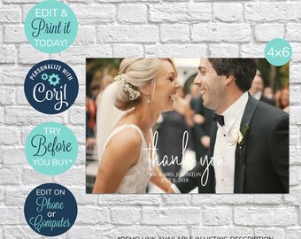 EDITABLE Photo Thank You Cards, Wedding Thank You Card with photo, wedding thank you notes, Wedding Thank you postcard, Printable Thanks