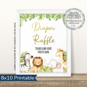 Diaper Raffle Sign, Baby Shower Printable, Diaper Raffle Ticket Sign, Jungle Baby Shower, Shower Printable, Wild One Baby Shower, Jungle
