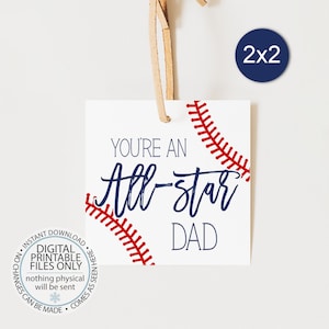 Druckbare All Star Dad Tag, Geschenkanhänger zum Vatertag, Baseball Geschenkanhänger, für Papa, Vatertag Gunst Anhänger, quadratischer Anhänger, Cookie Tag, Baseball Papa