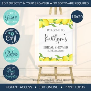 Letrero de bienvenida editable para despedida de soltera, letrero de bienvenida con limón, letrero de bienvenida para baby shower, letrero de bienvenida con limón, plantilla de letrero de bienvenida, letrero editable