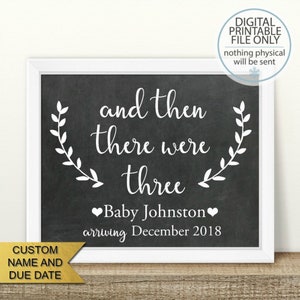 PRINTABLE Pregnancy Announcement, And then there were three, Printable Pregnancy Sign, Chalkboard Sign, Baby Announcement, boy or girl