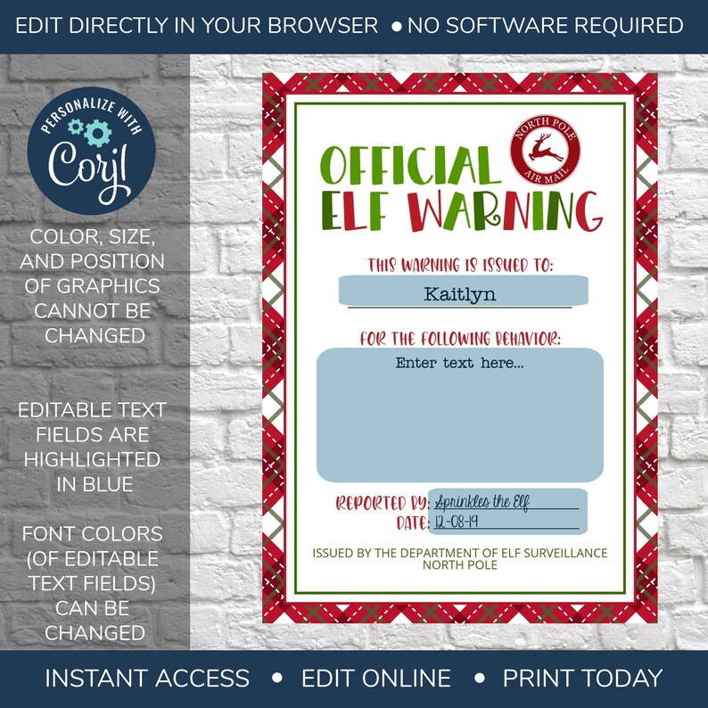 EDITABLE Elf Warning, Official Elf Warning, Elf Surveillance, Christmas ...