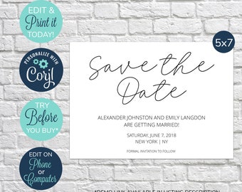 EDITABLE Save the Date postcard, save the date card, save-the-date, modern save the date, wedding invitation, save the date template